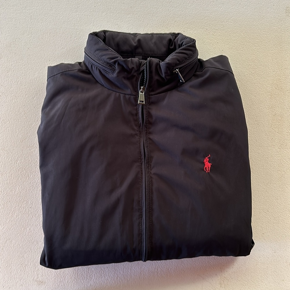 Ralph Lauren Men's Windbreaker/Rain Jacket with Red Logo (M) Navy Blue